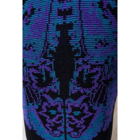 Leslie Fay Medium Black Purple Floral Aztec Tapered Body 3/4 Sleeves Sweater - Picture 9 of 14